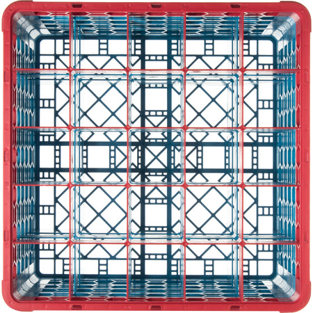 Carlisle RG25-4C410 Red-Carlisle Blue 25-Compartment Polypropylene OptiClean Divided Glass Rack with 4 Extenders 10.3"