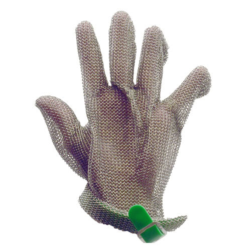 Omcan 44353 Five Finger Extra Large Stainless Steel Mesh Glove with Green Silicone Strap