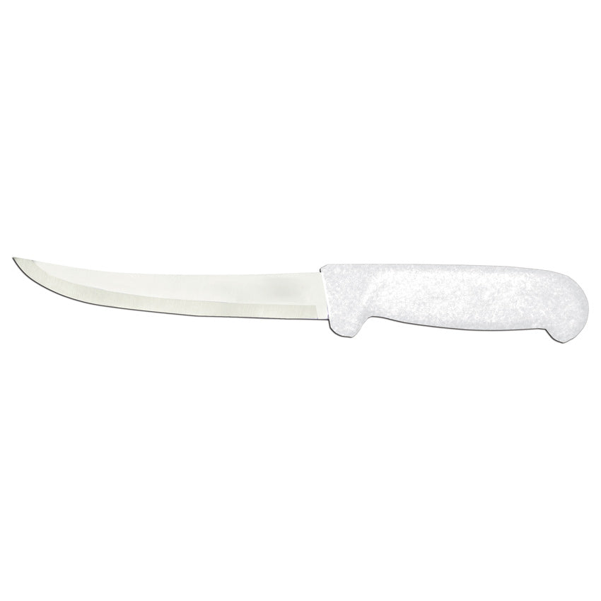 Omcan 11801 6-inch Curved Blade Boning Knife with White Polypropylene Handle