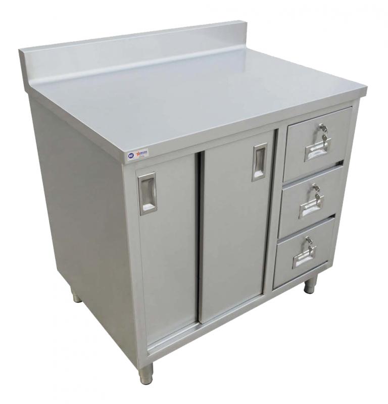 Omcan 45284 30" x 48" Worktable with Cabinet, Drawers, and Sliding Doors