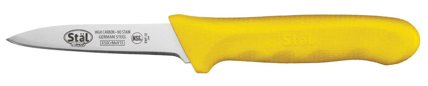 Winco KWP-30Y 3-1/4" Yellow Polypropylene Handle Paring Knives (2pcs/pk)