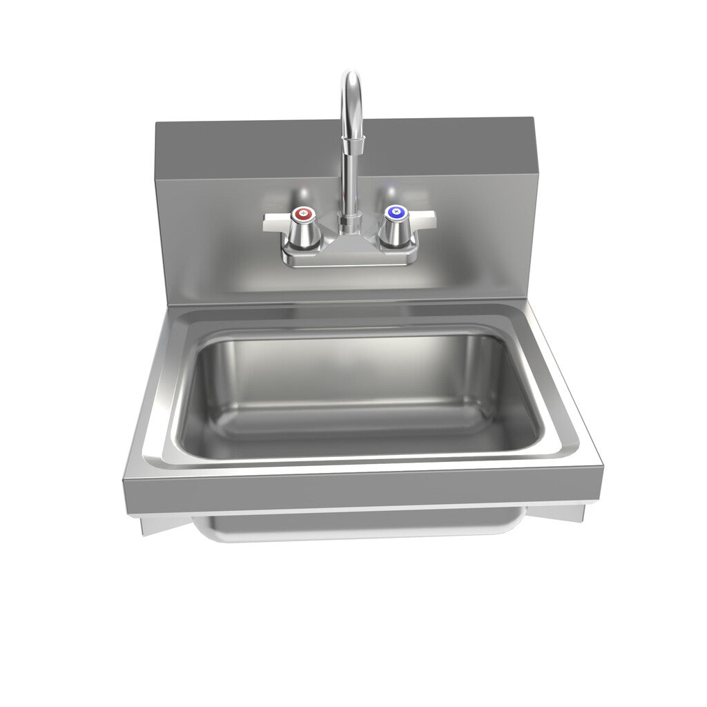 BK Resources BKHS-W-1410-B-P-G 22" X 20" Stainless Steel Wall-Mount Hand Sink with Side Supports , Splash Mount, Faucet Included, 14" x 10" Bowl