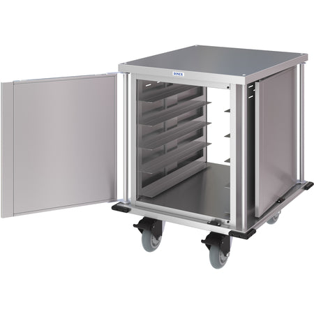 Dinex DXPTQC2T1DPT10 2 Trays Per Slide 10 Trays Single Door Stainless Steel Dinex Totally Quiet Compact Meal Delivery Cart