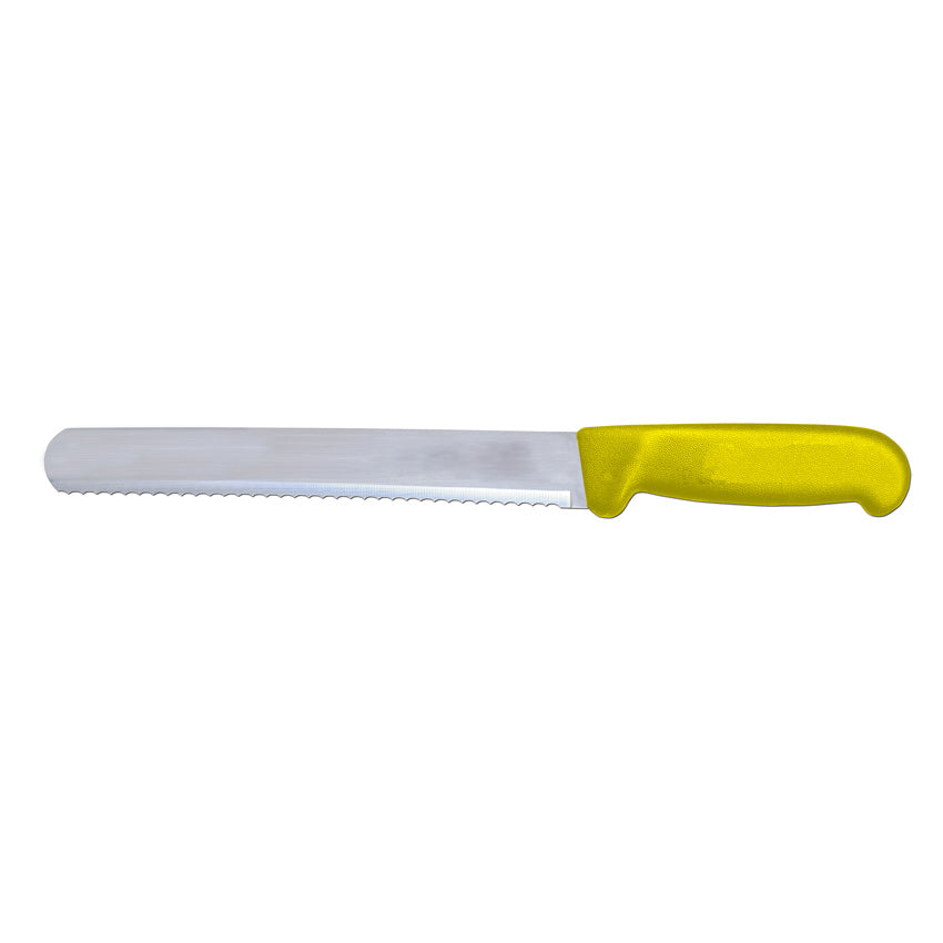 Omcan 12672 10-inch Yellow Polypropylene Handle Slicer Straight Wave Edge Knife