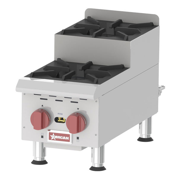 Omcan 44198 Two Burner Stainless Steel Countertop Step-Up Gas Hot Plates