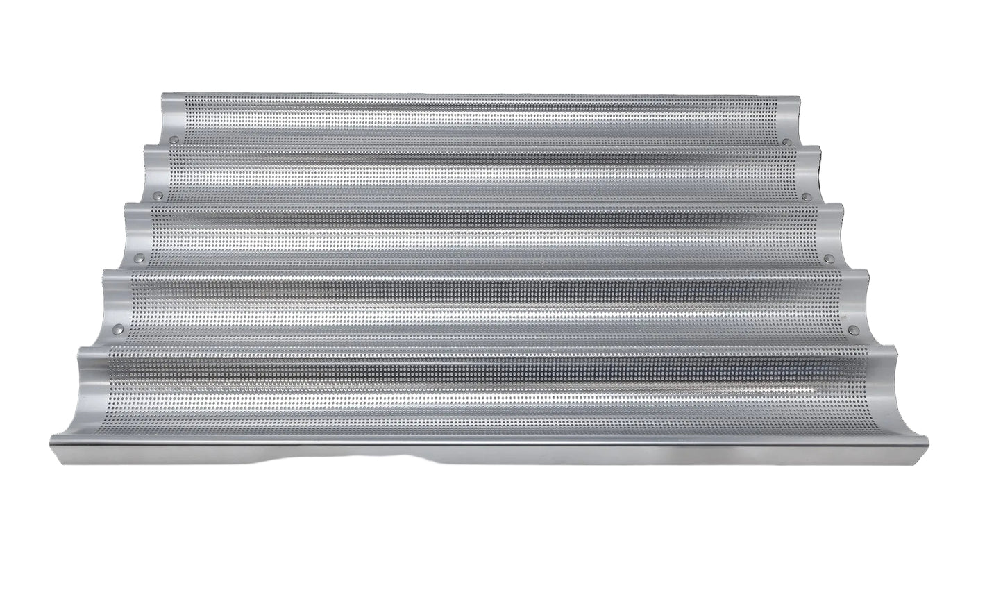 Omcan 81115 26" x 18" Baguette/French Bread Pan, Glazed Aluminum, 5-Loaf 26" x 3" Compartments