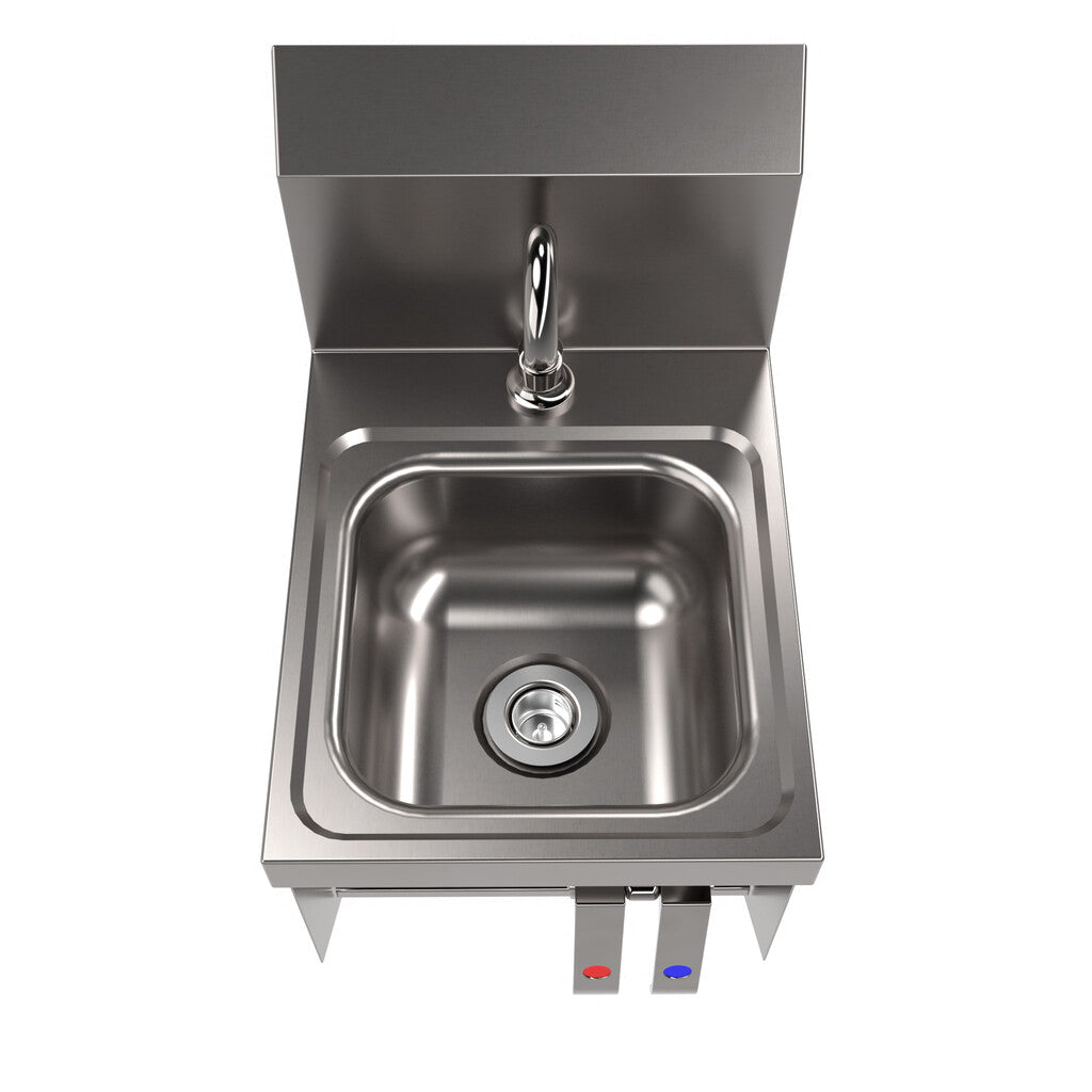 BK Resources BKHS-D-SS-1-BKK-PG Stainless Steel Space Saver Deck Mount Hand Sink 1 Hole w/ Faucet & Knee Valve Bracket
