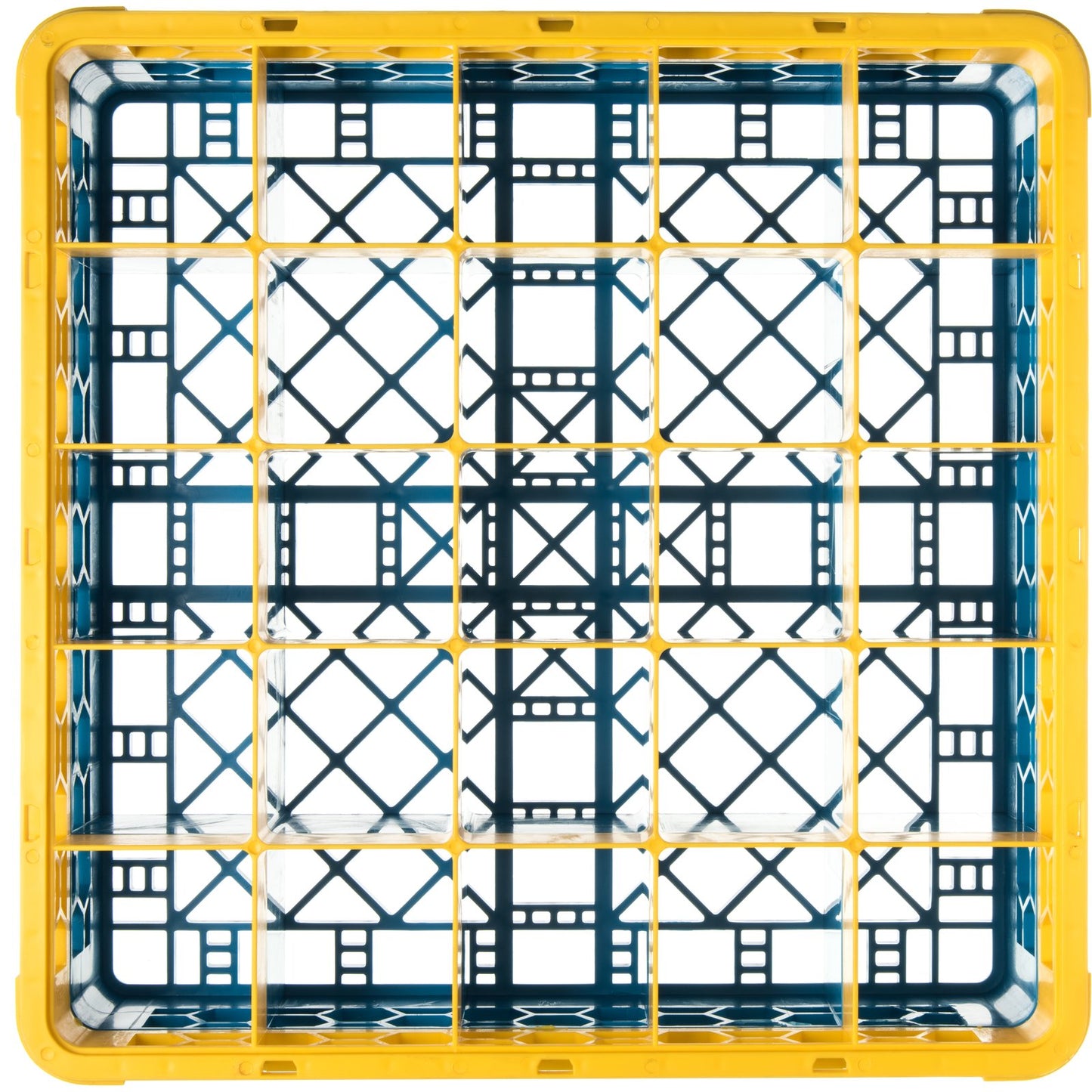 Carlisle RG25-1C411 Yellow-Carlisle Blue 25-Compartment Polypropylene OptiClean Divided Glass Rack with 1 Extender 5.56"