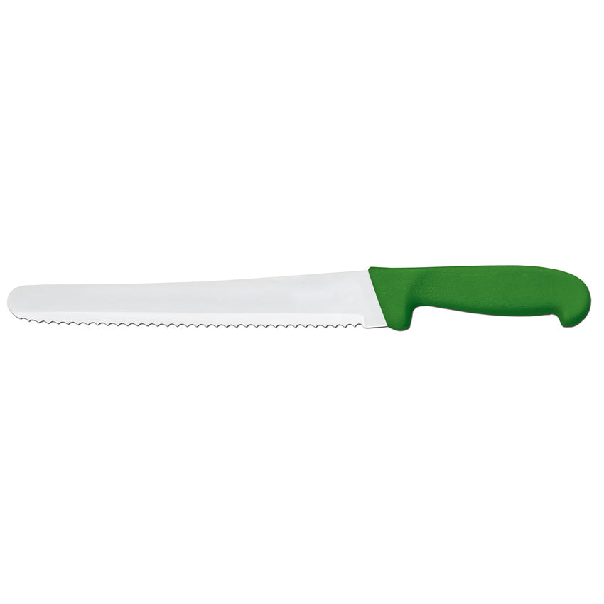 Omcan 12462 10-inch Slicer Curved Wave Edge Knife with Green Polypropylene Handle