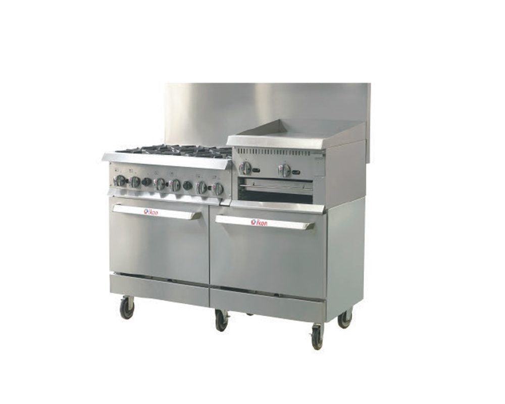 Ikon IR-6B-24RG-60 60" Six Burner 24" Raised Griddle Gas Range