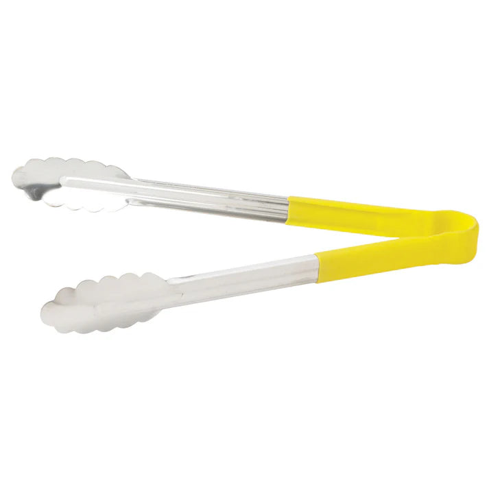 Winco UTPH-12Y 12" Yellow Stainless Steel Utility Tong, Polypropylene Handle