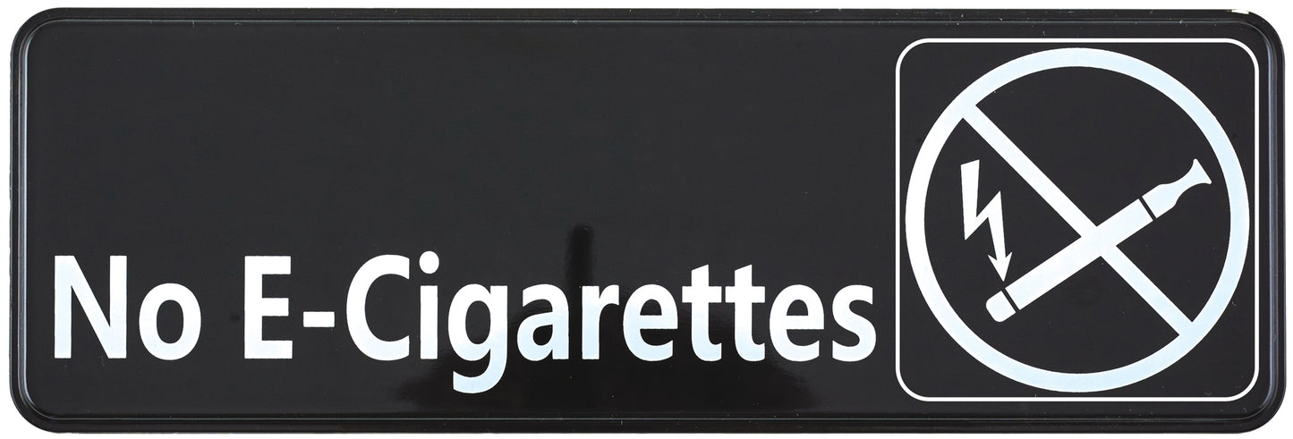 Winco SGN-335 3" x 9" Black Information Sign - "No E-Cigarettes"