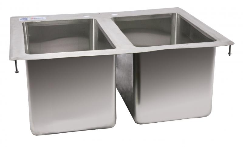 Omcan 39782 10" x 14" x 10" Double Stainless Steel Tub Drop in Sink with Flat Top