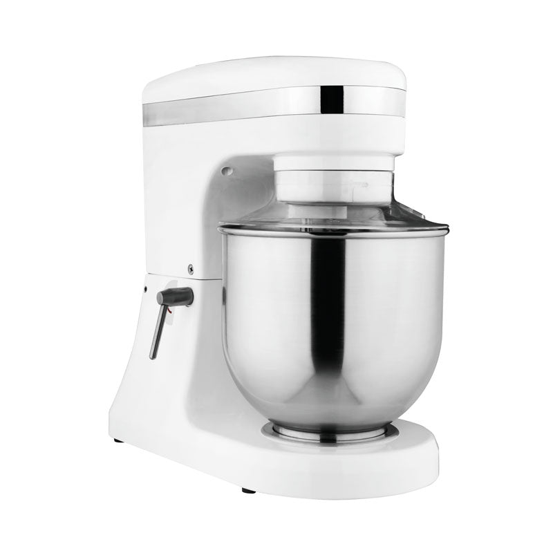 Omcan 44306 7-Qt White Countertop Planetary Mixer with Guard