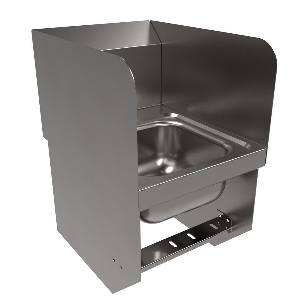 BK Resources BKHS-D-SS-1-SS-BKK Stainless Steel Space Saver Deck Mount Hand Sink 1 Hole w/ Sidesplashes & Knee Valve