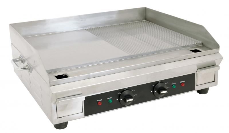 Omcan 41373 Stainless Steel Griddle with Half-Smooth and Half-Ribbed Surface and 23.87"x 16" Cooking Area