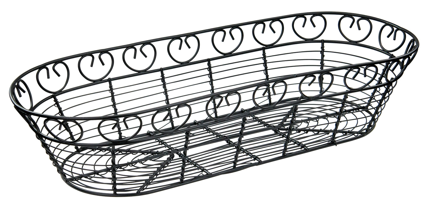 Winco WBKG-15 15" x 6-1/4" x 3" Black Wire Bread/Fruit Basket