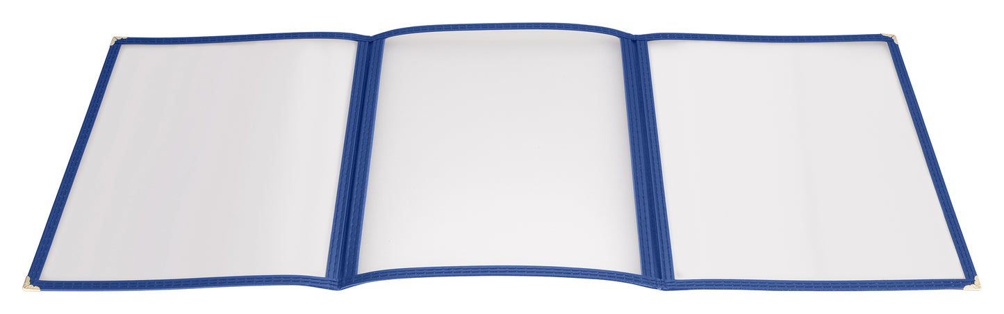Winco PMCT-9B 9-1/2" x 12-1/8" Blue Triple Fold Menu Cover