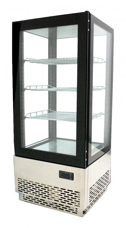 Omcan 39551 2.75cu.ft. / 78L 17" Stainless Steel Base Countertop Refrigerated Showcase with Four Sided Glass