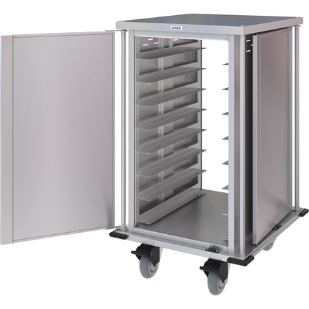 Dinex DXPTQC2T1DPT16 2 Trays Per Slide 16 Trays Single Door Stainless Steel Dinex Totally Quiet Compact Meal Delivery Cart