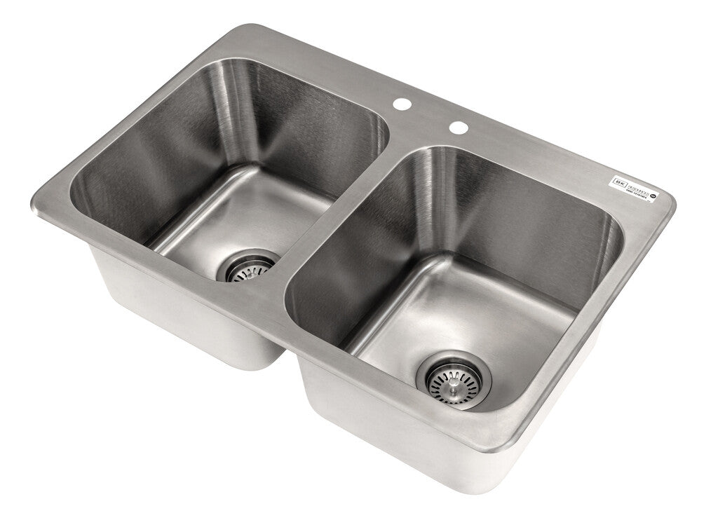 BK Resources DDI2-14161024 2-Compartment Stainless Steel Dropin Sink 16L X 14W X 10D Bowls