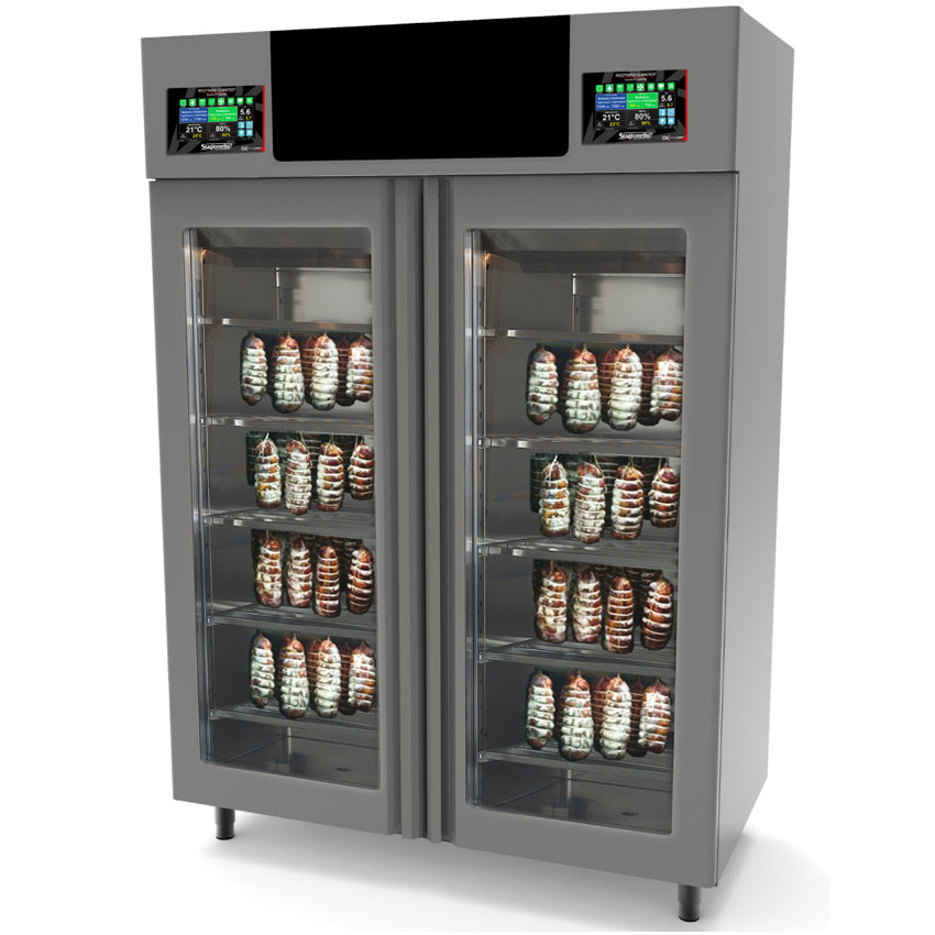 Omcan 41262 100 kg + 100 kg StagionelloEvo® Twin Curing Cabinet with ClimaTouch® and Fumotic®
