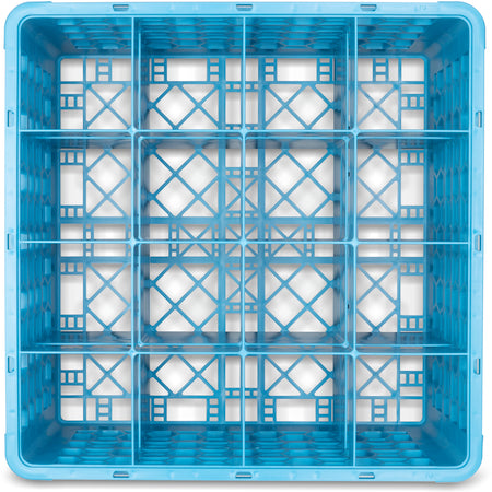 Carlisle RG16-314 Carlisle Blue 16-Compartment Polypropylene OptiClean Divided Glass Rack with 3 Extenders 8.72"