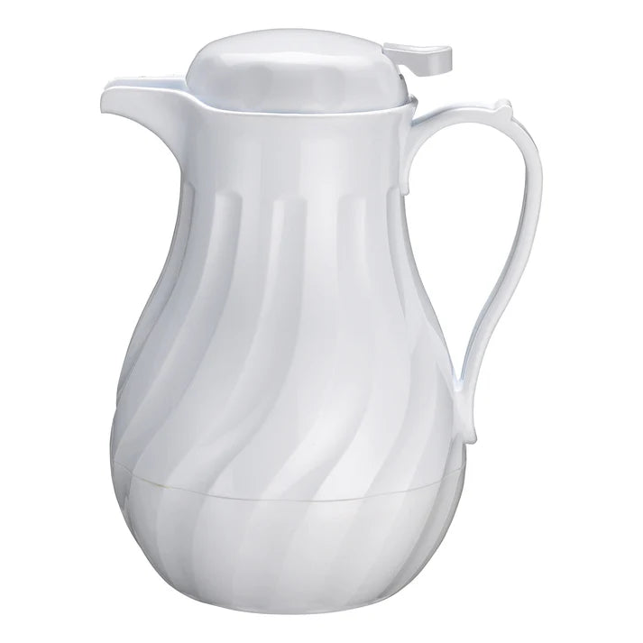 Winco VSW-42W 42 oz. White Swirl Push Button Insulated Beverage Server