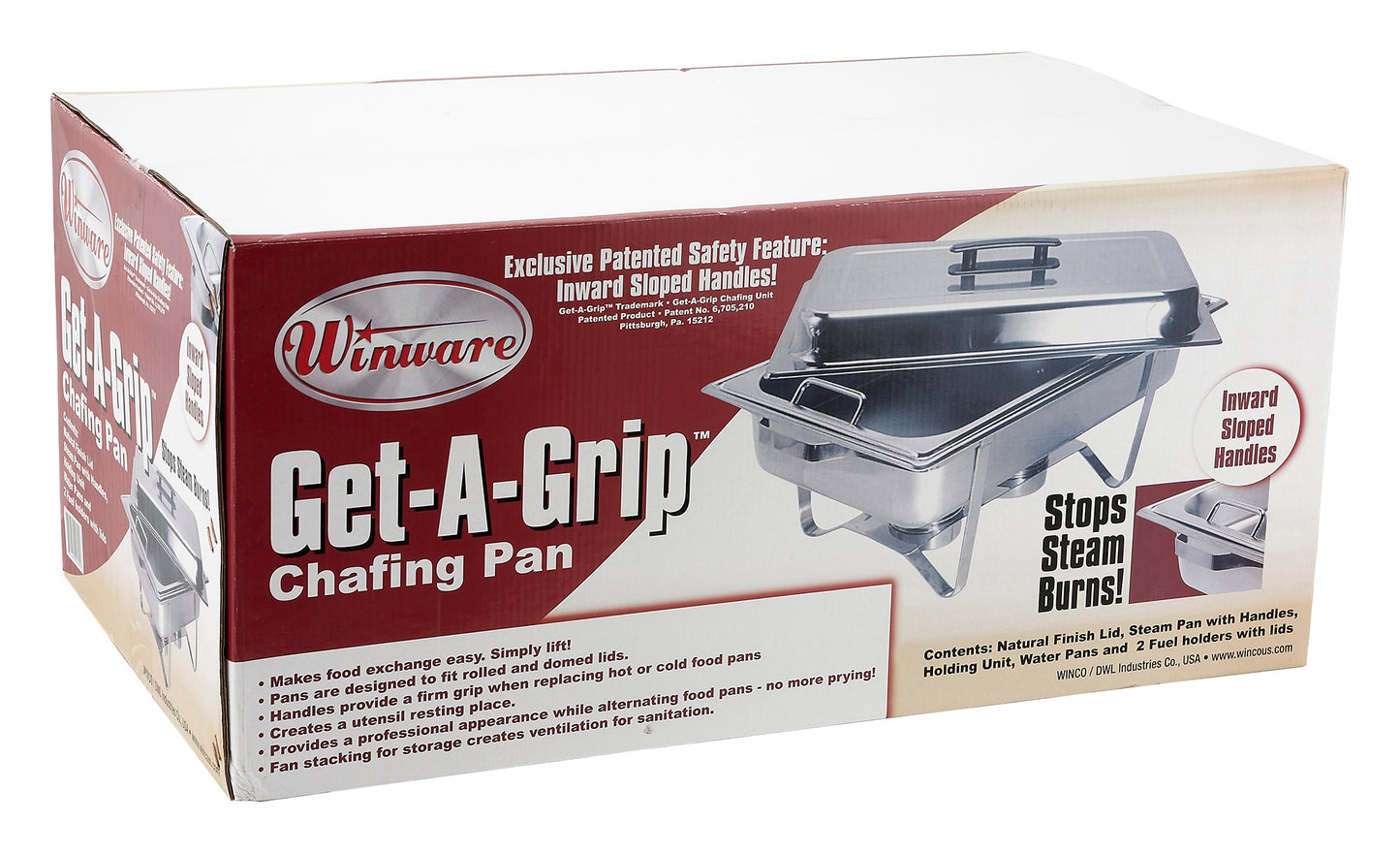 Winco C-2080B Stainless Steel Get-A-Grip 8qt Full-size Chafer