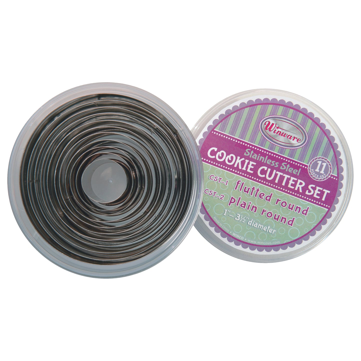Winco CST-2 11-Piece Cookie Cutter Set, Plain Round