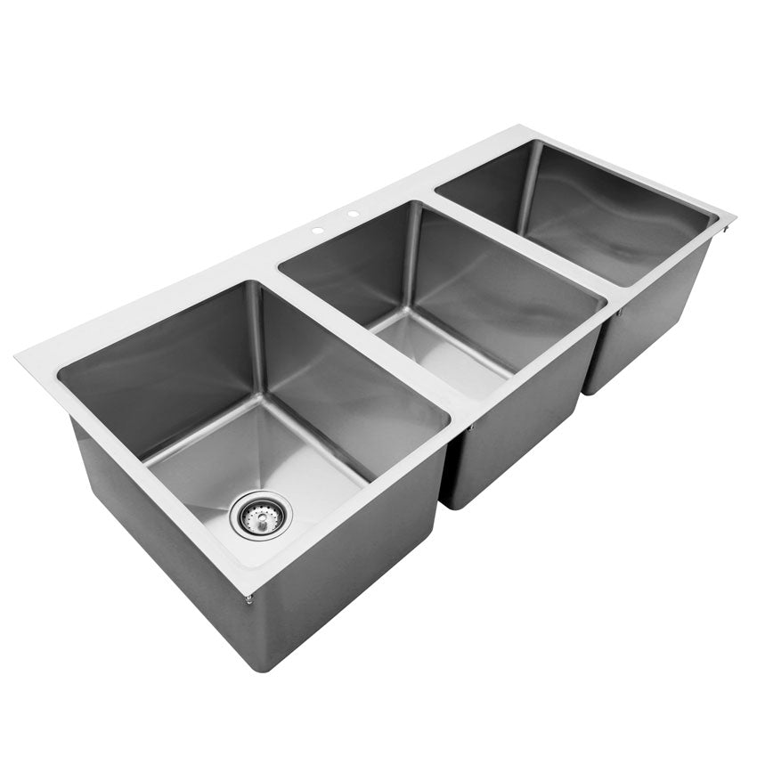 Omcan 44604 16" x 20" x 12" Flat Top Stainless Steel Triple Drop in Sink