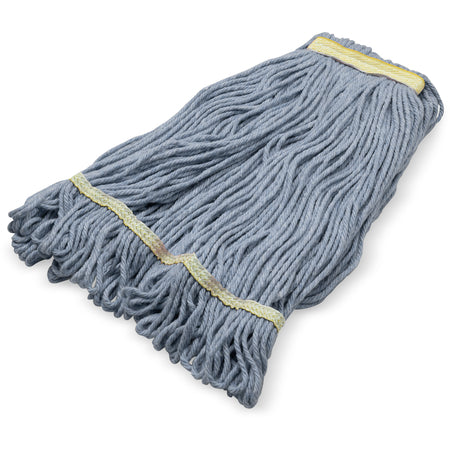 Carlisle 369413B14 Small Blue Cotton Blend 4 Ply Looped-End Mop w/ Yellow Band