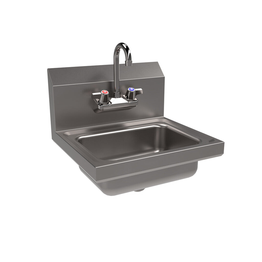 BK Resources BKHS-W-1410-P-G Stainless Steel Hand Sink w/ Faucet, 2 Holes, 1-7/8" Drain 14”x10”x5”