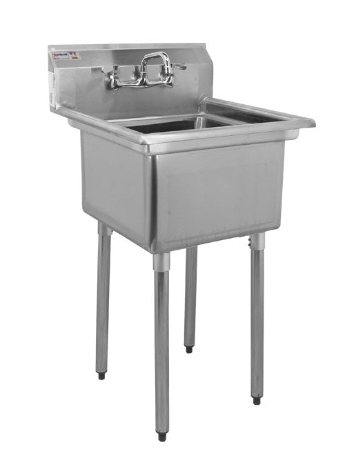 Omcan 43761 18" x 18" x 11" One Tub Sink with 3.5" Center Drain and Left Drain Board