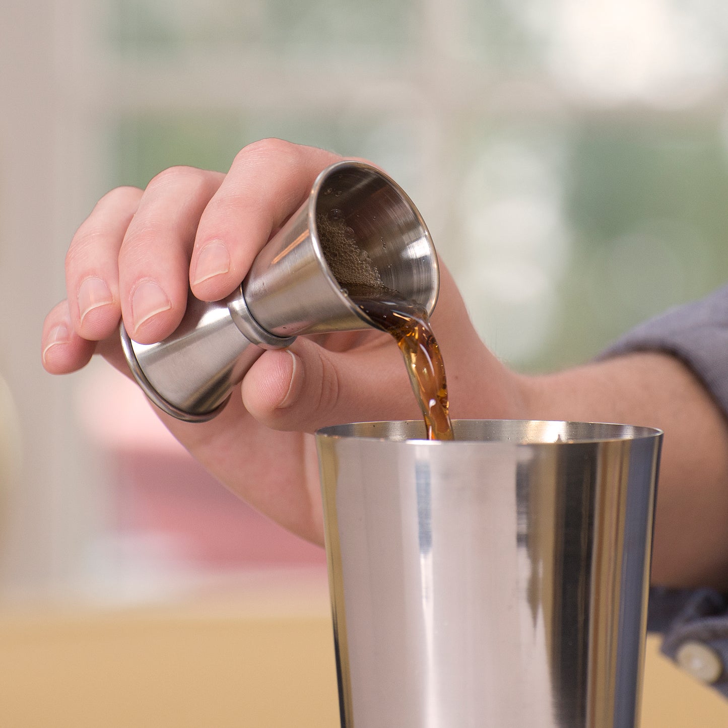 Winco J-7 1/2 oz. x 1 oz. Stainless Steel Japanese-Style Jigger