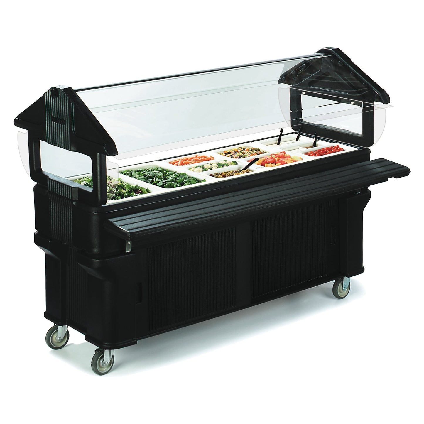 Carlisle 661103 6' x 2' x 4.2' Black Six Star Portable Food Bar with Storage and Legs