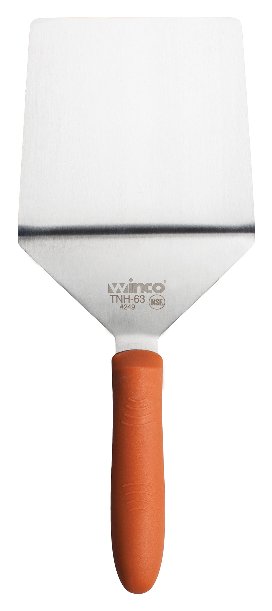 Winco TNH-63 Orange Nylon Handle High Heat Extra Heavy Turner w/ Cutting Edge, 5"x6" Blade