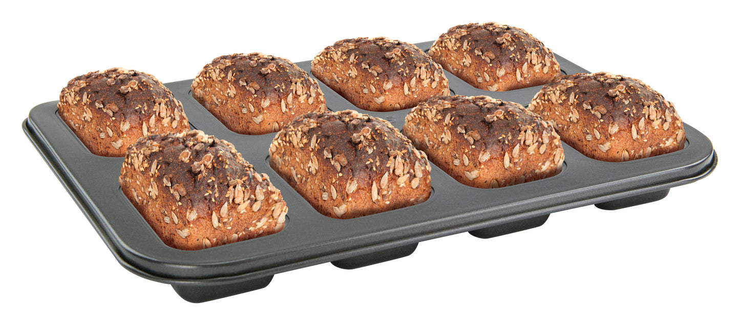 Winco HLF-8MN Carbon Steel 8-Cup Mini Loaf Pan, Non-Stick