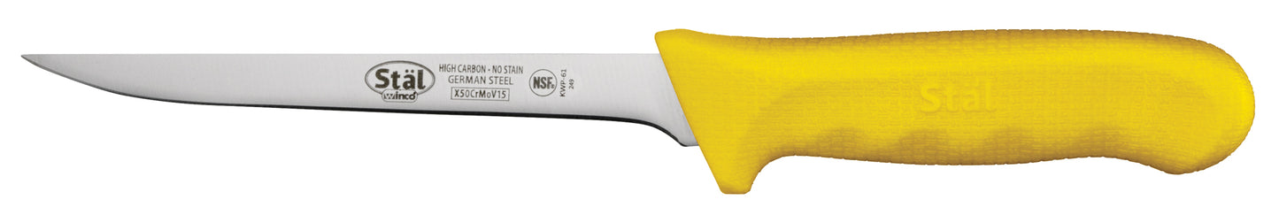 Winco KWP-61Y 6" Yellow Polypropylene Handle Narrow Boning Knife