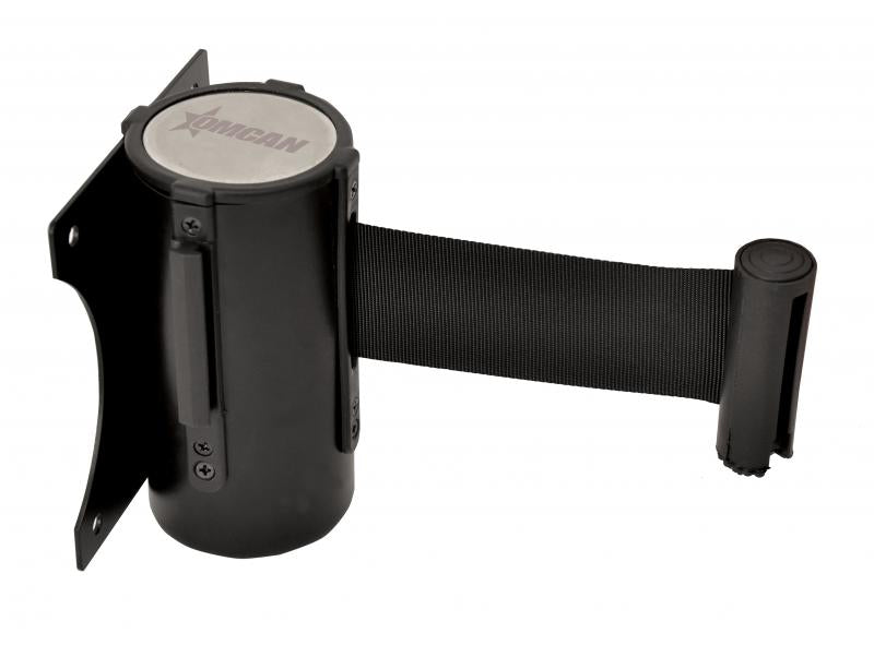 Omcan 41155 Black Painted Steel Wall-Mounted Crowd Control System with Retractable Belt Barrier