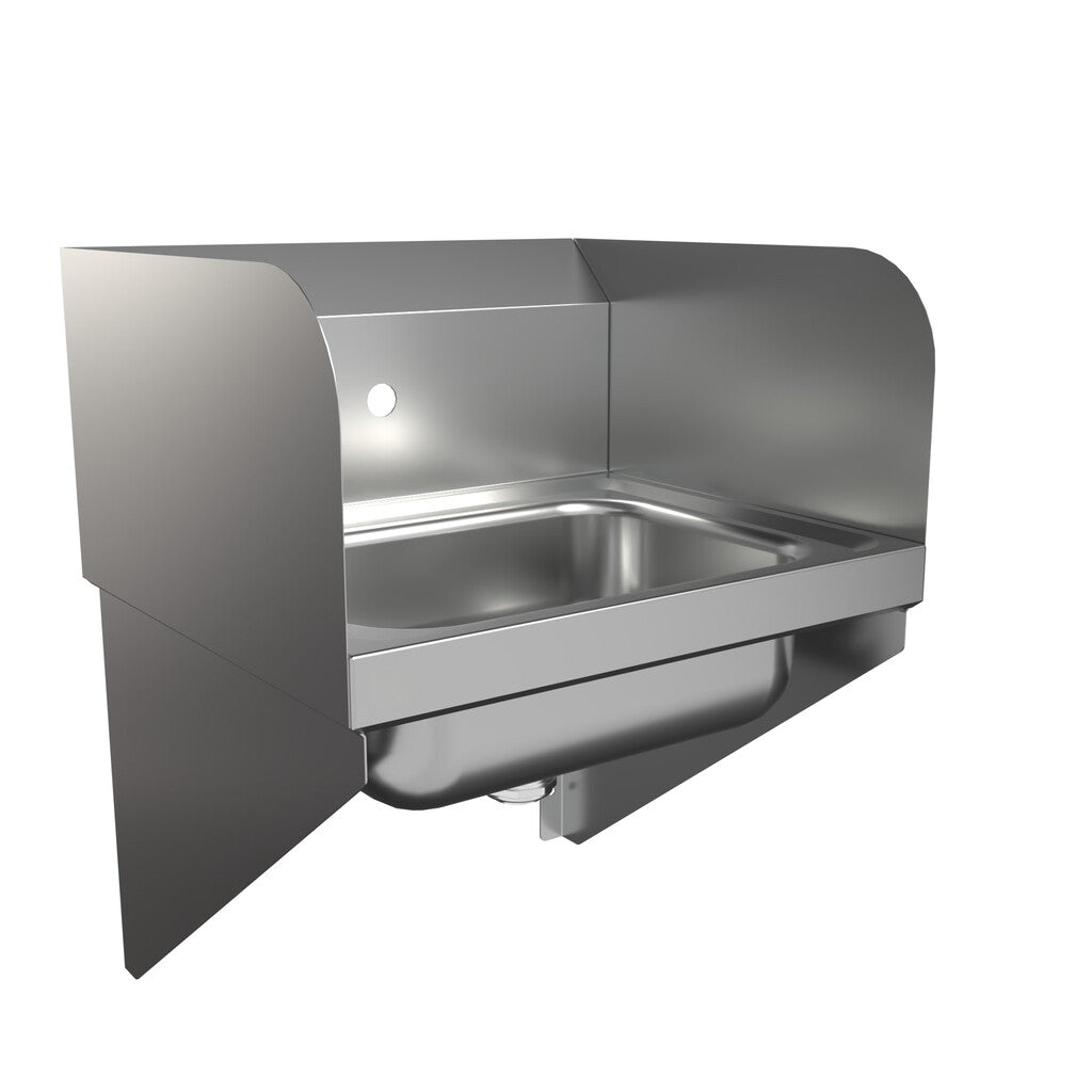 BK Resources BKHS-W-1410-B-P-G 22" X 20" Stainless Steel Wall-Mount Hand Sink with Side Supports , Splash Mount, Faucet Included, 14" x 10" Bowl