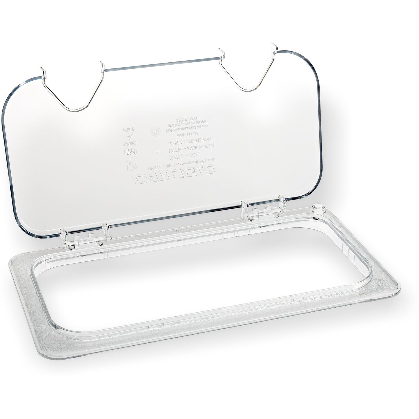 Carlisle 10280Z07 1/3 Size Clear StorPlus EZ Access Hinged Notched Universal Food Pan Lid