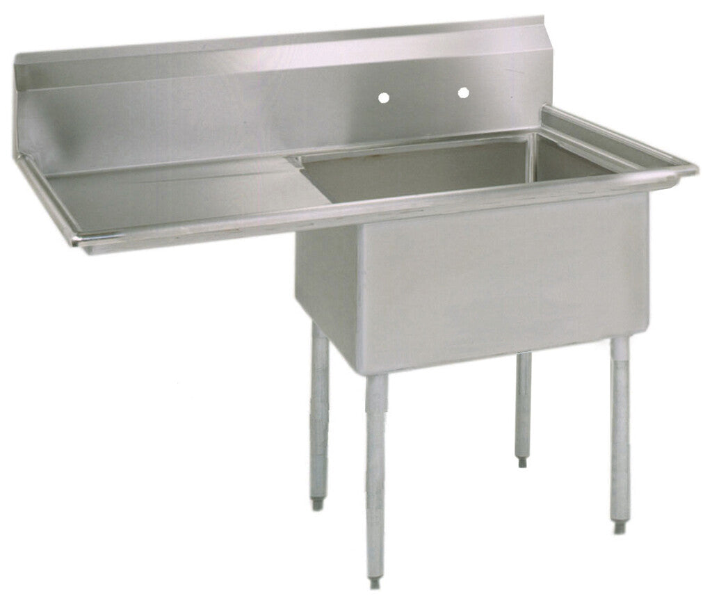 BK Resources BKS-1-18-12-18L One Compartment Stainless Steel Sink w/ 18" Left Drainboard 18L X 18W X 12D Bowl