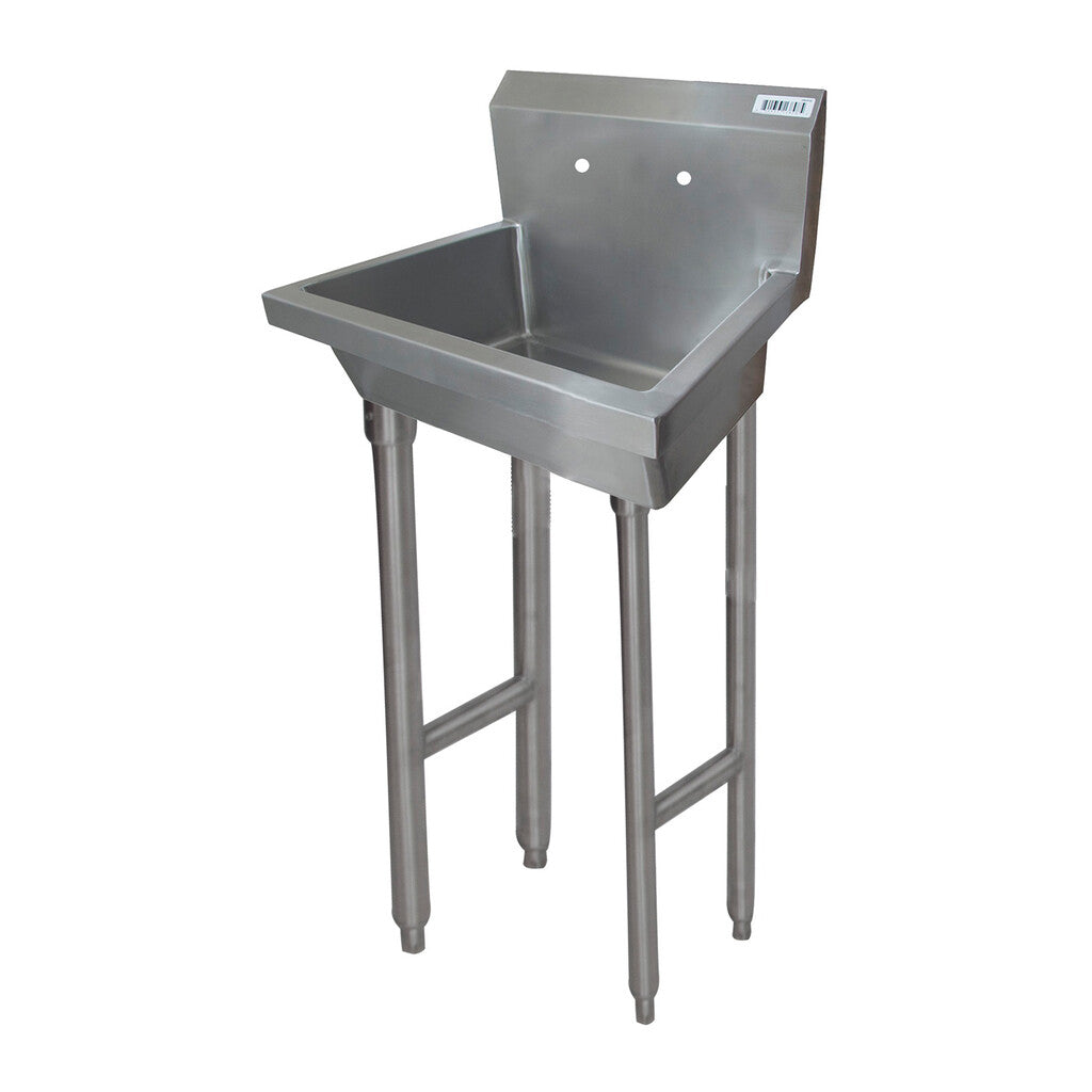 BK Resources MSHS-24F2 24" Single Station Stainless Steel Freestanding Handwash Sink, 2 Holes, 8"O.C.Splash Mount