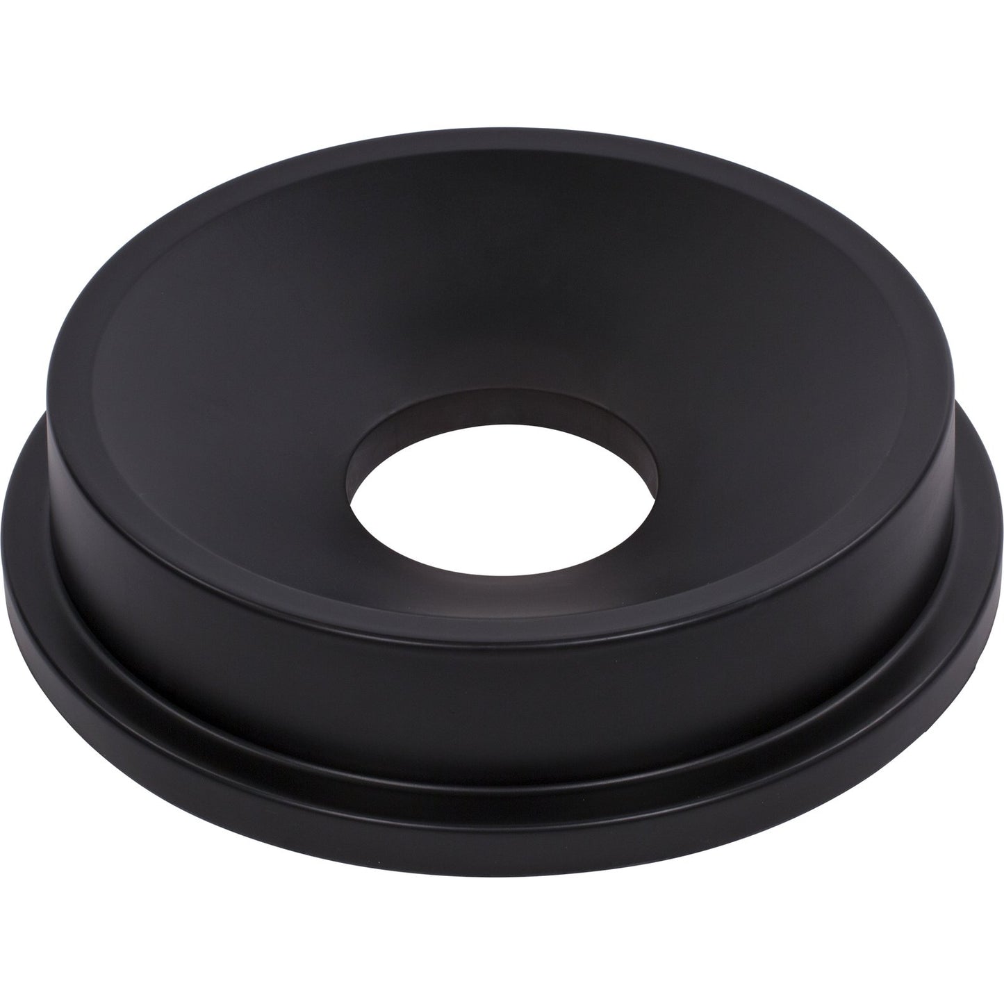 Carlisle 34103503 32 Gallon Black Round Polyethylene Bronco Waste Bin Trash Container Funnel Lid