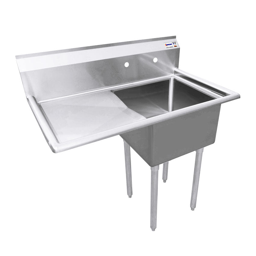 Omcan 25247 18" x 18" x 11" One Tub Sink with 1.8" Corner Drain and Left Drain Board