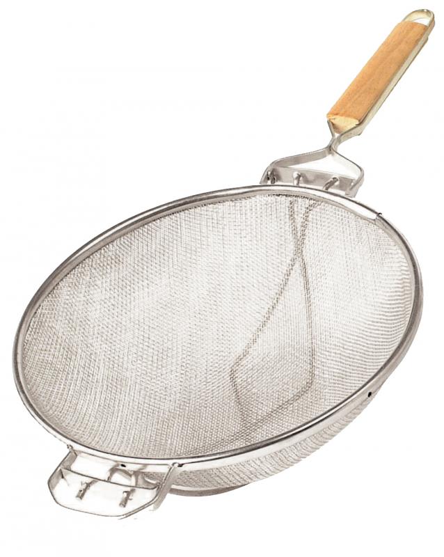 Omcan 81002 10.5" Stainless Steel Mesh Strainer with Reinforced Double Mesh and Flat Handle