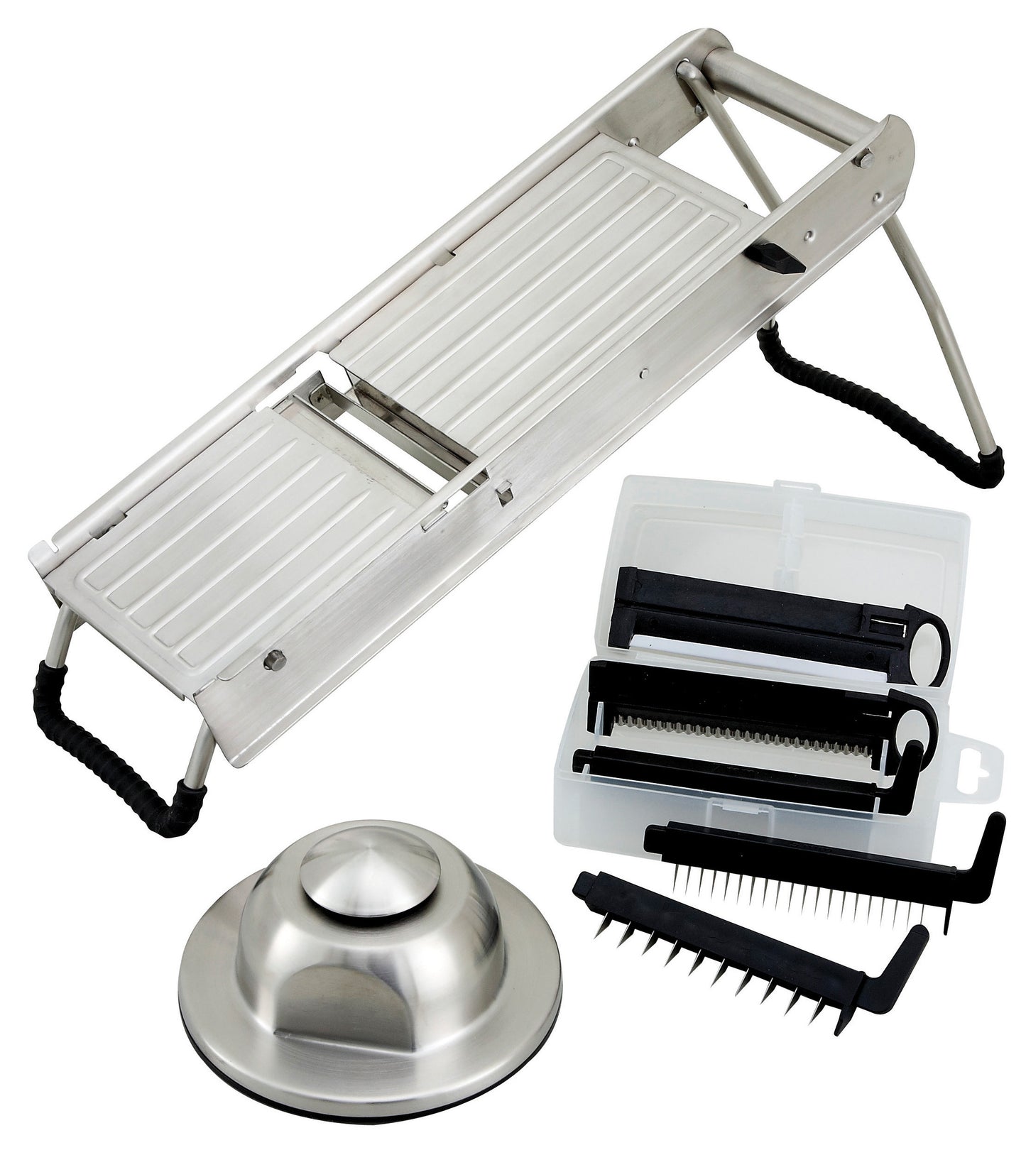 Winco MDL-15 Stainless Steel Mandoline Slicer Set w/ Handguard