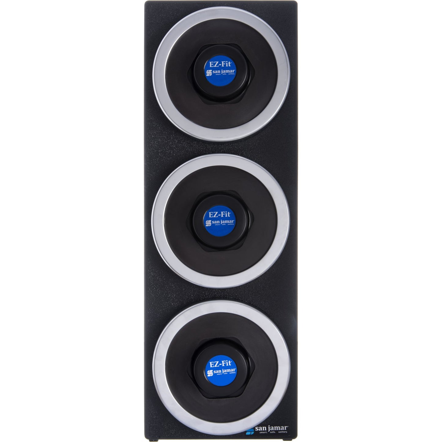 San Jamar C2903 Black 3-Slot EZ-Fit Vertical Countertop Cup Dispenser Cabinet with Metal Trim Ring