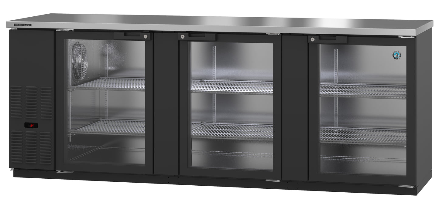 Hoshizaki BB95-G Black Three Section Vinyl Back Bar Back Bar, Glass Doors Refrigerator